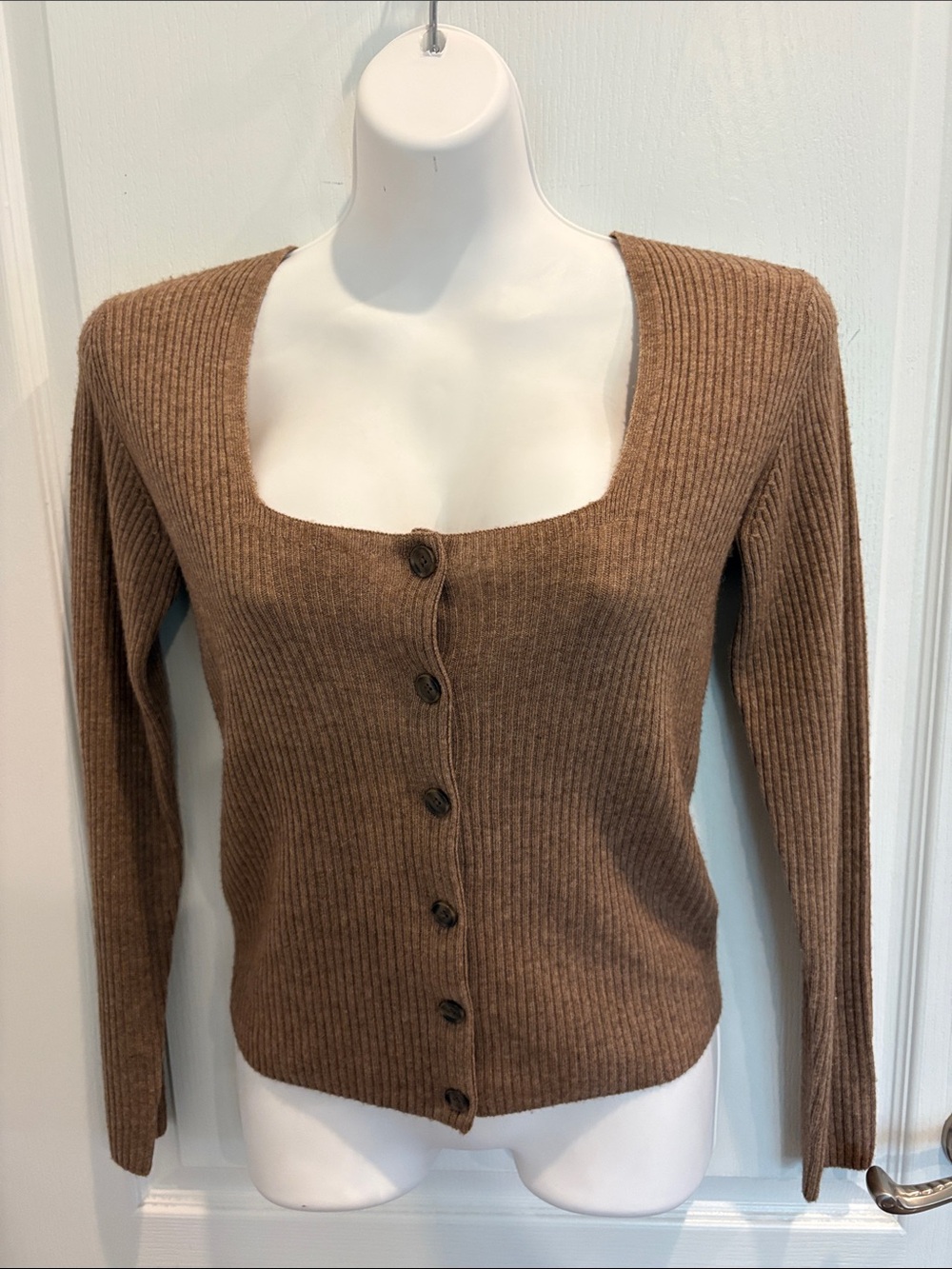 VINCE Camel Ribbed Wool & Cashmere Blend Square Neck Sweater Size S